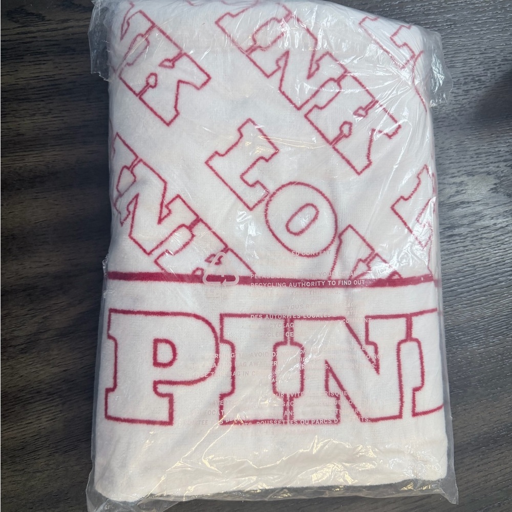 PINK Victoria's Secret White Beach Towel with Pink Logo